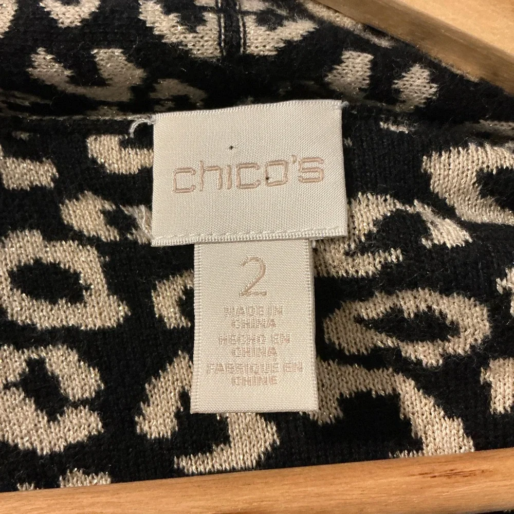 Chico’s Trimmed‎ Animal Esme Cardigan in black and white size 12 oversized